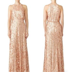 Donna Morgan Tiffany Sequined Halter Maxi Dress in Rose Quartz - Size 4